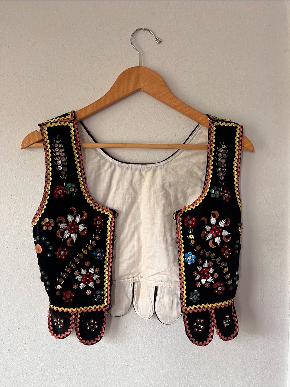 Vintage Hand-Beaded Embroidered Black Velvet Women's Vest